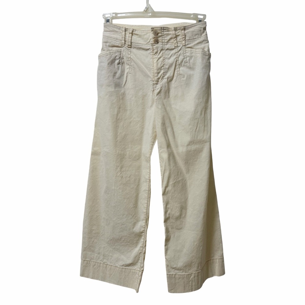 Anthropologie Maeve Colette Linen‎ Blend Ankle Wide Leg Pants Size 26P Off White